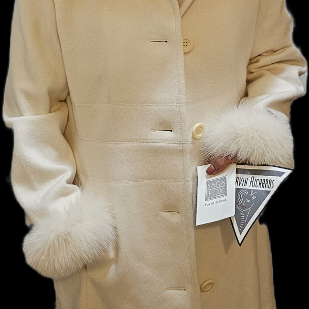 Marvin Richards Cream 100% Lambswool & Fox Fur Coat